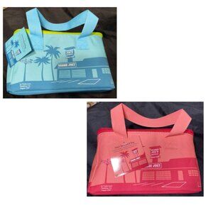 NWT! Set of 2: Trader Joe's Mini Insulated Tote Bag - BLUE & PEACH